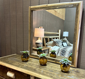 LogHeads Rustic Large Inlay Mirror