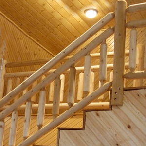 log railing on a stairway